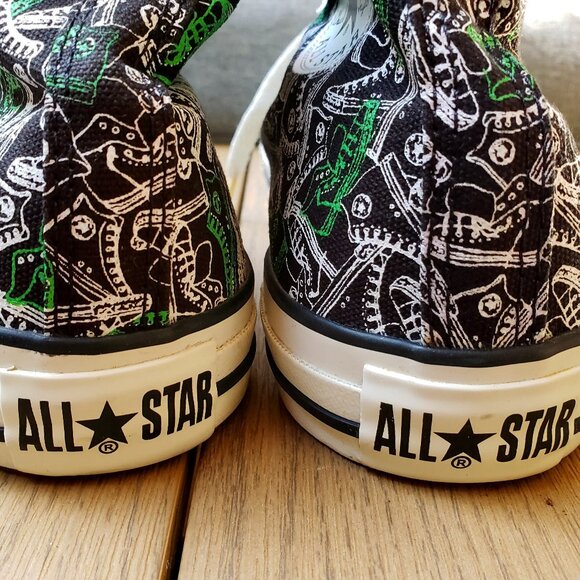 BNWoT CTAS Converse black/kelly green converse allover pattern (11M - 13W) KICKS - Picture 4 of 8